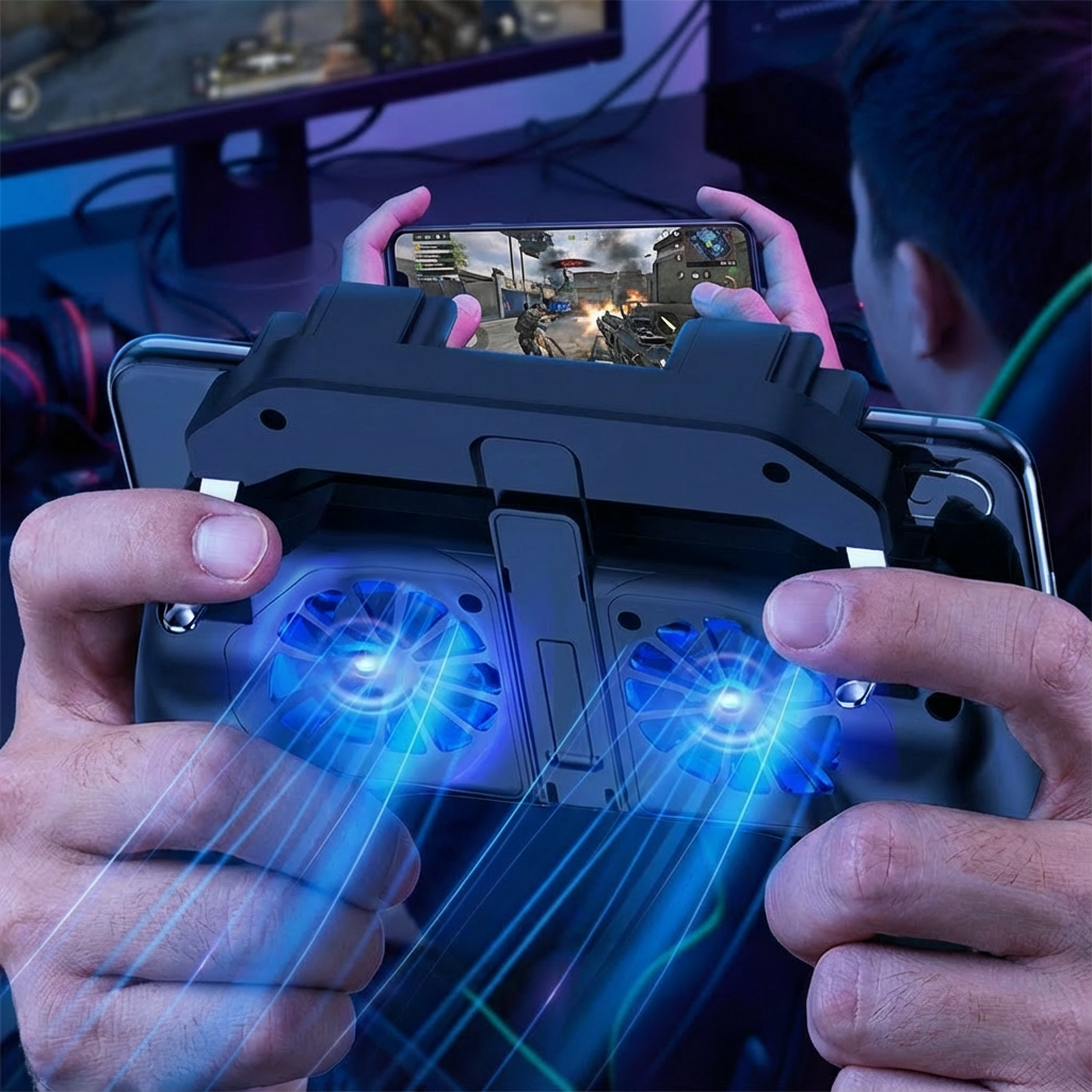 NEW H10 Mobile Phone Gamepad Joystick Controller with Dual Cooling Fan for IPhone Android Gaming Accessories Compatible 4.7-6.5"